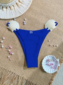 Swim SXY Women Spring Break Beach Wear Summer, Solid Color Shell Strap Blue Bikini Bottom, Festival Boho - Blue - View 2