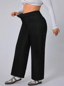 Flexra Quần Jeans Co Giãn Lưng Cao Trơn Đơn Giản Thường Ngày Cho Nữ Cỡ Lớn - màu đen - Xem 6