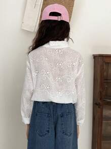 Dazy Kids Tween Girls Turndown Collar Long Sleeve Shirt For Fall,Back To School Clothes - White - View 4