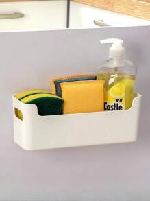 White Plastic Wall Mounted Kitchen Organizer Modern Minimalist Multi Purpose Storage, Space Saving Shelf For Pantry & Countertop For Bathroom Decor - White - View 5