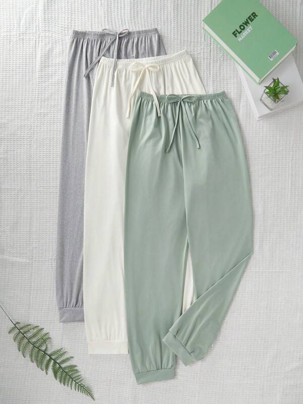 Shein Underwear&Sleepwear Basics Set de 3 pantalones casuales de mujer con cordón, en colores sólidos