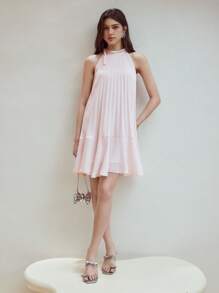 MOTF STUDIO 仿珍珠细节褶饰连衣裙 - 粉色 - 查看 6