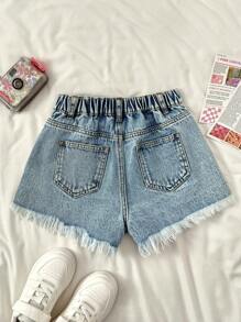 SHEIN Shorts vaqueros de verano informales azules con cierre de cremallera para niñas