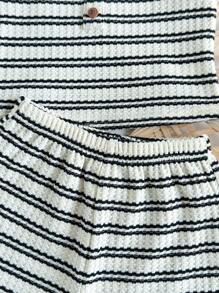 SHEIN Babygirl Cute Summer Casual Knitted Stripe Camisole Tank & Elastic Waist Shorts Set