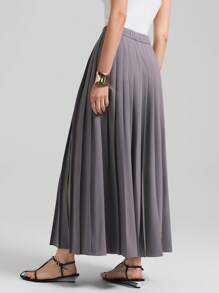 Ontre Women's Grey Side Slit Pleated Elegant Skirt, Office Teacher, Vacation Skirt - Light Grey - View 2