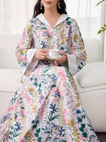 SHEIN Najma 优雅、奢华、优雅的女士宽松连衣裙全长 Jalabiya 女士休闲连衣裙女士夏季适度 - 彩色 - 查看 1