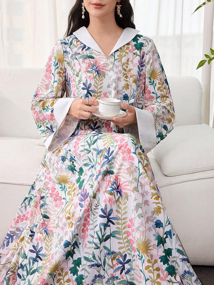 SHEIN Najma 优雅、奢华、优雅的女士宽松连衣裙全长 Jalabiya 女士休闲连衣裙女士夏季适度 - 彩色 - 查看 1