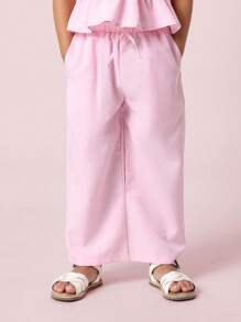 SUMWON 亚麻质感荷叶边上衣和下装套装，褶皱吊带，夏季度假套装，阔腿裤休闲度假沙滩装