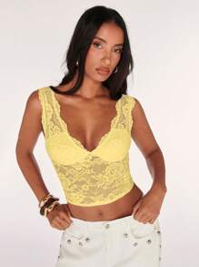 SHEIN BAE Women's Lace Camisole, Fashionable For Summer - Yellow - View 7