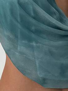Aloruh Women's Teal Blue Tie-Dye Print Criss-Cross Wrap Draped Neck Hollow Out Backless Cami Top,Summer Seksi Chic Nightclub Beach Vacation Outfits - Silver - View 8