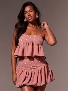 Athîral 女士休闲镂空荷叶边下摆吊带背心 - 珊瑚粉 - 查看 2