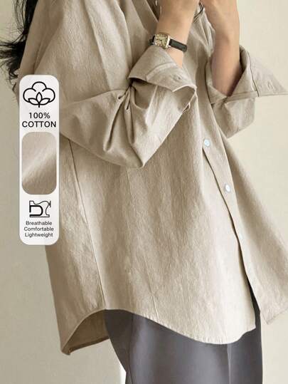 DAZY 女士纯色长袖春季日常衬衫、长袖上衣