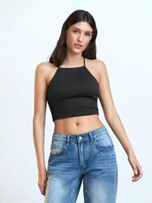 Maija 2025 年夏季新款性感露背交叉弹力设计吊带背心，百搭海滩装、日常装、休闲装、通勤装、优雅派对装、婚礼嘉宾装、早午餐装、独立日装、母亲节装、音乐节装、毕业装 - 黑色 - 查看 4