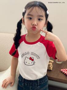 HELLO KITTY | DAZY 年轻女孩图案印花插肩短袖针织 T 恤，采用合作设计，女孩春夏 - 白色 - 查看 4