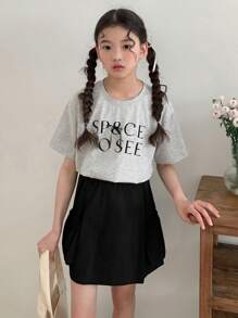 DAZY Tween Girl Graphic Tee And Black Skirt 2 Pieces Set,Girls Summer Outfits,Back To School Clothes - Grey - View 4