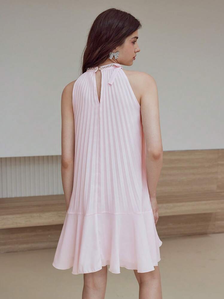 MOTF STUDIO 仿珍珠细节褶饰连衣裙 - 粉色 - 查看 3