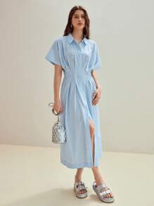 MOTF STUDIO 条纹印花水钻细节连衣裙 - 藍白色 - 查看 7