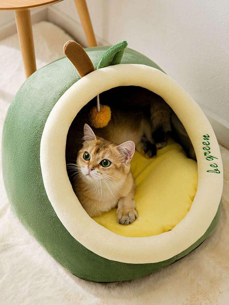 PETSIN 1 件绿色可爱卡通 3D 苹果设计宠物床,适用于猫和小型/中型犬,四季皆宜,舒适封闭设计增强安全性,可机洗,易于清洁,耐用且耐刮擦,非常适合家庭/卧室,宠物必需品 - 綠色 - 查看 1