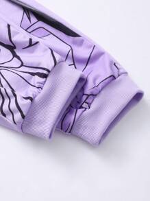 SHEIN Sparklyn 2pcs/Set Teenage Girls Cartoon Print Hooded Sweatshirt And Pants Outfit - Purple - View 7