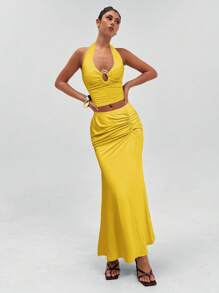 Aloruh Women Two Pieces Outfits For Daily Wear - Yellow - View 7