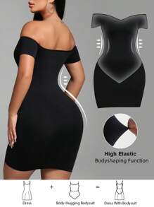 Zolique Vestido mini ajustado sin hombros con licra incorporada