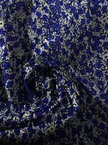 Linhara Plus Size Ditsy Floral Print Short Sleeve Shirt, Fashionable For Summer - Blue - View 4