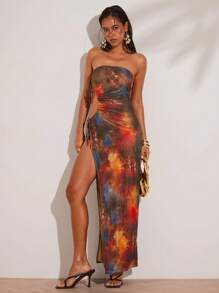 SHEIN BAE Vestido de tirantes con aberturas y calado vintage para mujer, estilo de vacaciones, para verano - Multicolor - Ver 3