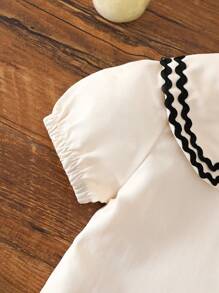 2 pièces Ensemble Top à col contrasté et jupe pour bébé fille, style casual preppy mignon, convient pour l'été, les vacances et les voyages - Multicolore - Voir 4