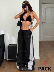 Coolane Trang phục đi biển mùa hè cho nữ, trang phục dạo phố, bikini chắp vá nóng bỏng và quần túi hộp hai mảnh, trang phục lễ hội Rave - màu đen - Xem 3