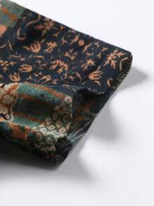 OTTIMOZO 男士印花拼布短袖休闲度假衬衫 - 黑色 - 查看 4