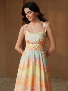 Anewsta Women's New Summer Camisole Long Dress With Waist Cinching And Yellow Floral Print