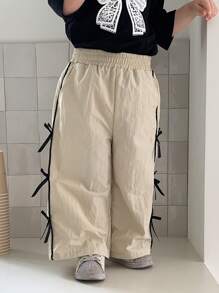 Hapijoa Baby Girls' Casual Loose Fit Flared Pants With Bow Decor, Summer - Apricot - View 4