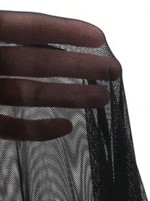 FRIFUL 女士圆领吊带背心，修身透视长袖女上衣，秋季女装 - 黑色 - 查看 7