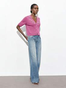 Maija 2025 Autumn/Winter New Design Knitted Cardigan With Crystal Buttons, Elegant Modern Romantic Casual For Party, Wedding, Countryside Concert, Airport, Business, Daily Wear, Versatile Sweater For Women, Christmas Women's Clothing, Pink