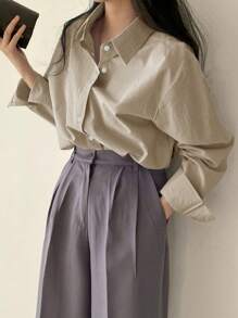 DAZY Women's Solid Color Long Sleeve Spring Daily Shirt,Long Sleeve Tops - Beige - View 3