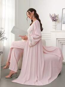 Al Najma Arabic Style Colorful Embroidery Floral Front Opening & Cuff Splice Outfit Set, Spring/Summer, Modest