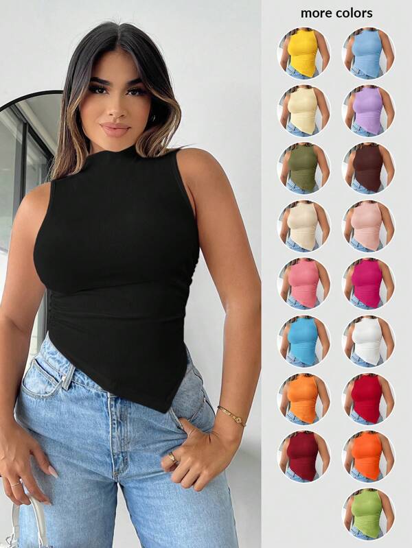 SHEIN SXY Summer Sexy Mock Neck Asymmetrical Hem Tank Top