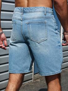 Manfinity Homme Men's Loose Casual Ripped Pocket Denim Shorts, Versatile  Blue Short Jeans Ripped Jean Shorts Men