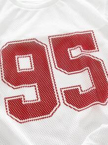 AXEPEAK Men's Mesh Digit 95 Print Sleeveless Tank Top, School, Streetwear Style - White - View 5