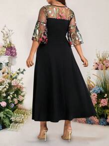 Bellastra Tay áo lưới thêu hoa thanh lịch cỡ lớn dành cho nữ, thích hợp mặc hàng ngày/dự tiệc cưới/hẹn hò/tiệc tùng/công tác/nghỉ dưỡng - màu đen - Xem 2