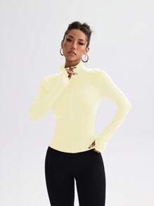 Easithlete 修身弹力拉链前部紧身运动夹克，适合健身、跑步、瑜伽、休闲日常生活 - 黃色 - 查看 3