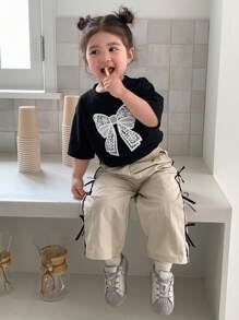 Hapijoa 女童圆领蝴蝶印花短袖衬衫 - 黑色 - 查看 5