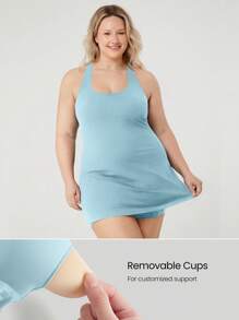 GLOWMODE FeatherFit™-Air Plus Size Peekaboo Strappy Dress With Built-In Anti-Slip Shorts Low Impact Yoga Daily Summer Dress Black Drss Quick Dry Moisture Wicking