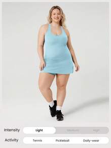 GLOWMODE FeatherFit™-Air Plus Size Peekaboo Strappy Dress With Built-In Anti-Slip Shorts Low Impact Yoga Daily Summer Dress Black Drss Quick Dry Moisture Wicking