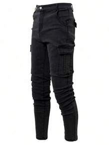 Manfinity LEGND Jeans casuales de color liso para hombres de talla grande, adecuados para el verano