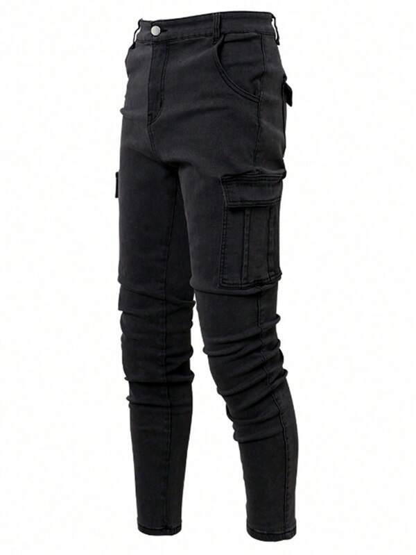 Manfinity LEGND Plus Size Men's Plain Color Casual Jeans, Suitable For Summer Pants For Men Cargo