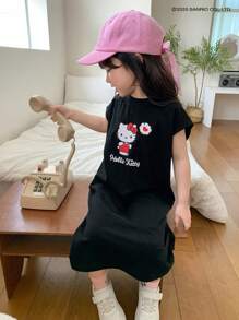 HELLO KITTY | DAZY 小女孩圆领针织印花夏装，小码，返校服 - 黑色 - 查看 3