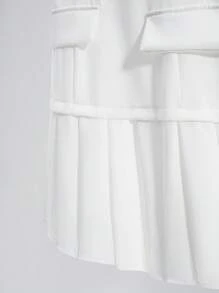 Franclia Elegant French Style Minimalist Daily Versatile Round Neck Sleeveless Cinched Waist Waist Pleated Hem Woven White Dress, Suitable For Business, Casual, Graduation, Spring/Summer