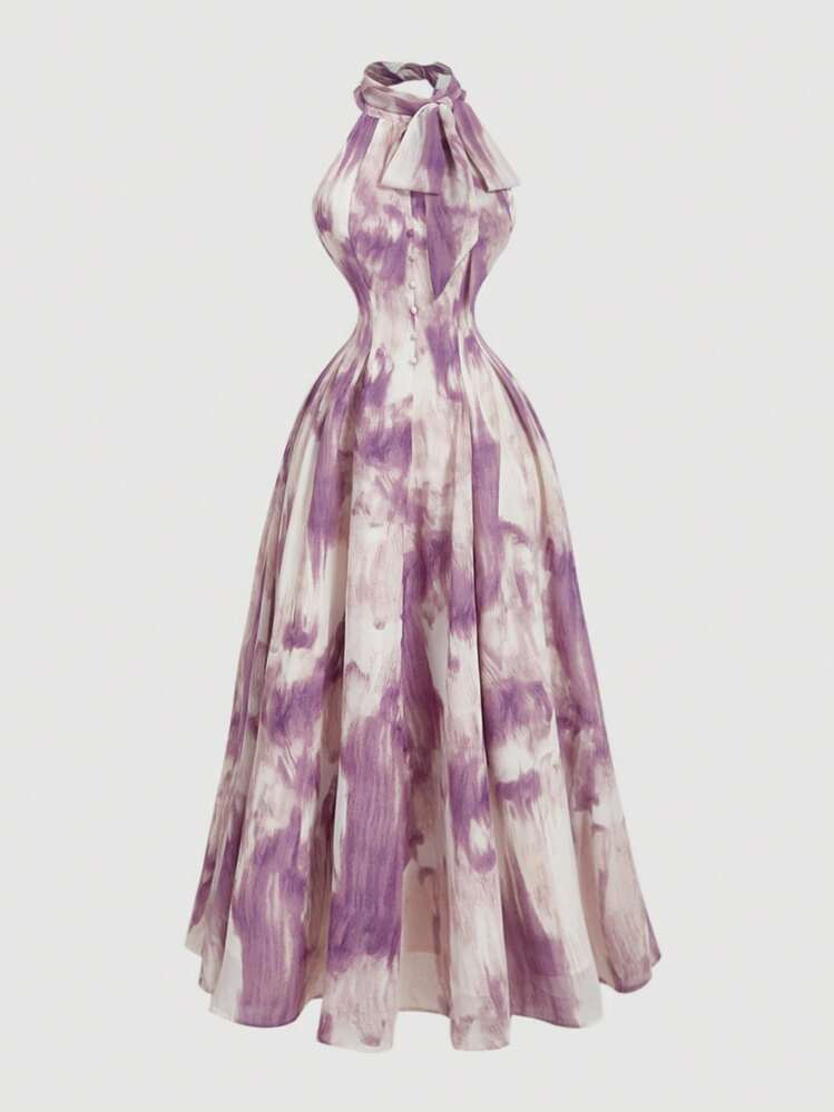 SHEIN MOD Stand Collar Bowknot Cinching Waits-Dye Maxi Dress Purple, Rave, Graduation ,Romantic ,Summer ,Festival ,Country Outfits, Beach Vacation Wear, Modest ,Prom ,Lavender Hawaiian Dress, Sun Dresses For Women, Bohemian Clothes, Spring/Summer, Country Concert Outfit, 70s Outfits, Retro Dress, Tea Party Dress, Romantic Dress, Purple Dress, Fantasy Dress, Purple Organza Dress, Detachable Skirt Dress, Vintage Dress, Wedding, Elegant Dresses - Mauve Purple - View 1