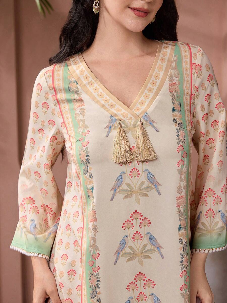 SHEIN Najma 优雅宽松的年轻女士连衣裙，端庄 - 彩色 - 查看 1